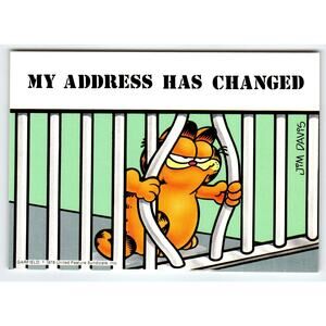 Garfield Cat Postcard My Address Has Changed In Jail Cell Jim Davis 1978 Unused